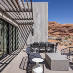 backyard of casita with outdoor furniture overlooking desert